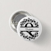 Modern Black Floral Wreath Split Monogram "Q Round Button (Vorne & Hinten)