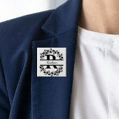 Modern Black Floral Wreath Split Monogram "R" Button