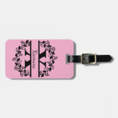 Modern Black Floral Wreath Split Monogram "X" Gepäckanhänger (Vorderseite horizontal)