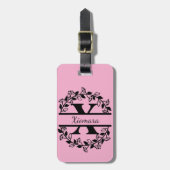 Modern Black Floral Wreath Split Monogram "X" Gepäckanhänger (Vorderseite vertikal)