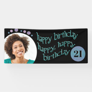 Modern Black Foto Happy Birthday Banner