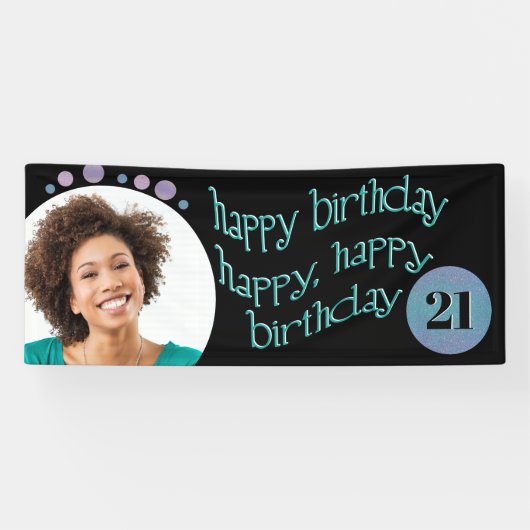 Modern Black Foto Happy Birthday Banner (Horizontal)