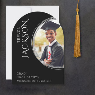 Modern Black Foto Masculine Graduation Party Einladung