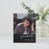 Modern Black Fun Script Einfaches Foto Abschluss Ankündigungspostkarte (Stehend Vorderseite)