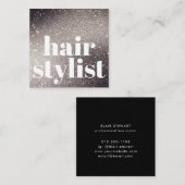 Modern Black Glitzer Iridescent Hair Stylist Quadratische Visitenkarte (Vorne/Hinten)