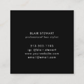 Modern Black Glitzer Iridescent Hair Stylist Quadratische Visitenkarte (Rückseite)