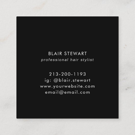 Modern Black Glitzer Iridescent Hair Stylist Quadratische Visitenkarte (Rückseite)