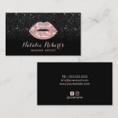 Modern Black Glitzer Rose Gold Lippen Makeup Künst Visitenkarte (Vorne/Hinten)