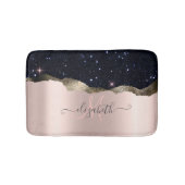 Modern Black Glitzer Rose Gold Monogram Badematte (Vorderseite)