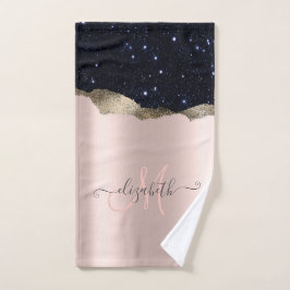 Modern Black Glitzer Rose Gold Monogram Badhandtuch Set