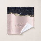 Modern Black Glitzer Rose Gold Monogram Badhandtuch Set (Waschlappen)