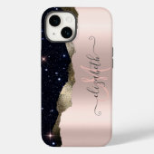 Modern Black Glitzer Rose Gold Monogram Case-Mate iPhone Hülle (Rückseite)