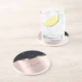 Modern Black Glitzer Rose Gold Monogram Getränkeuntersetzer (Seite)