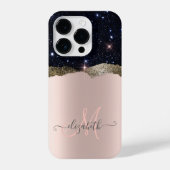 Modern Black Glitzer Rose Gold Monogram iPhone Hülle (Rückseite)