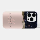 Modern Black Glitzer Rose Gold Monogram iPhone Hülle (Rückseite (Horizontal))