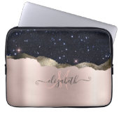 Modern Black Glitzer Rose Gold Monogram Laptopschutzhülle (Vorderseite)