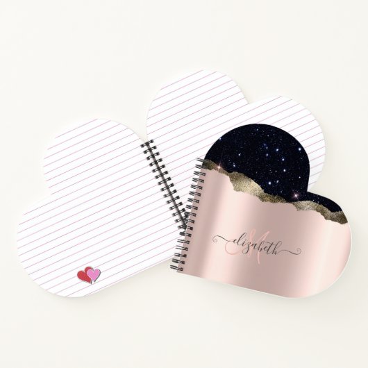 Modern Black Glitzer Rose Gold Monogram Notizblock (Innenseite)