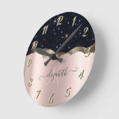 Modern Black Glitzer Rose Gold Monogram Runde Wanduhr (Winkel)