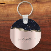 Modern Black Glitzer Rose Gold Monogram Schlüsselanhänger (Vorderseite)