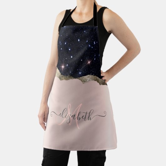Modern Black Glitzer Rose Gold Monogram Schürze (InSitu)