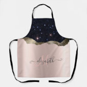 Modern Black Glitzer Rose Gold Monogram Schürze (Vorderseite)