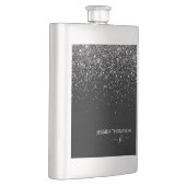 Modern Black Glitzer Simple Script Monogram Name Flachmann (Rechts)