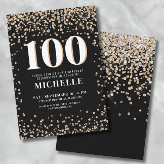 Modern Black Gold 100. Geburtstag Einladung