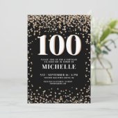 Modern Black Gold 100. Geburtstag Einladung (Stehend Vorderseite)