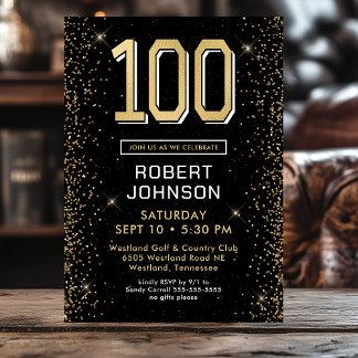 Modern Black Gold 100. Geburtstag Foto Einladung