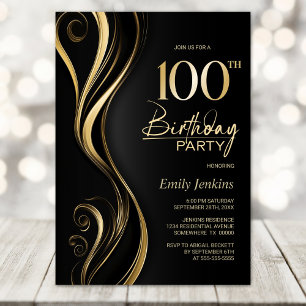 Modern Black Gold 100. Geburtstagsparty Einladung