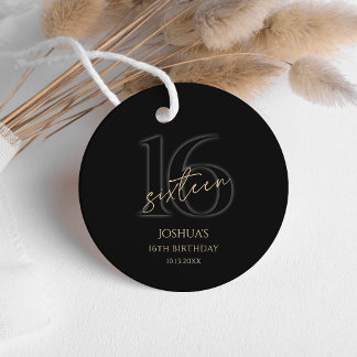 Modern Black Gold 16th Birthday Party Geschenkanhänger