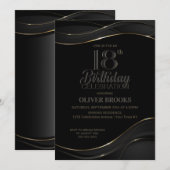 Modern Black Gold 18. Geburtstagsparty Einladung (Vorne/Hinten)