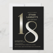 Modern Black Gold 18. Geburtstagsparty Einladung (Vorderseite)