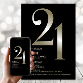 Modern Black Gold 21. Geburtstag Party Einladung