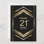 Modern Black Gold 21. Geburtstag Party Einladung (Rückseite)