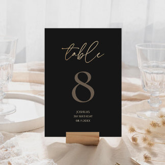 Modern Black Gold 21st Birthday Party Table Number RSVP Karte