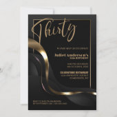 Modern Black Gold 30. Geburtstag Party Einladung (Vorderseite)