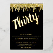 Modern Black Gold 30. Geburtstagsfoil Einladung (Vorderseite)