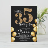 Modern Black Gold 35. Geburtstagsparty Einladung (Stehend Vorderseite)