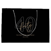 Modern Black Gold 40. Geburtstag Große Geschenktüte (Rückseite)