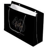 Modern Black Gold 40. Geburtstag Große Geschenktüte (Vorderseite Schrägansicht)