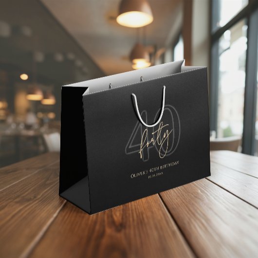 Modern Black Gold 40. Geburtstag Große Geschenktüte