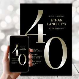 Modern Black Gold 40. Geburtstag Party Einladung