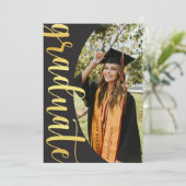 Modern Black Gold 4 Photo Graduation Announcement Einladung (Stehend Vorderseite)