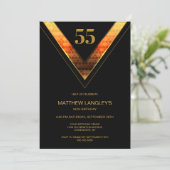 Modern Black Gold 55. Geburtstagsparty Einladung (Stehend Vorderseite)