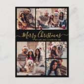 Modern Black Gold 5 Foto Collage Weihnachten Postkarte (Vorderseite)