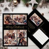 Modern Black Gold 5 Foto Collage Weihnachten Postkarte