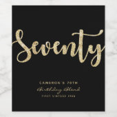 Modern Black & Gold 70. Geburtstag Personalisiert Weinetikett (Einzelnes Label)