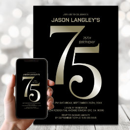 Modern Black Gold 75. Geburtstagsparty Einladung