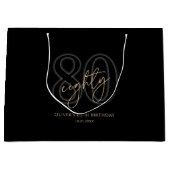 Modern Black Gold 80. Geburtstag Große Geschenktüte (Vorderseite)